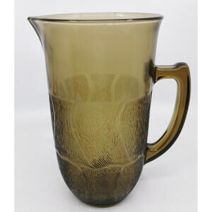 Rare Vintage Arcoroc Fleur / Flower Smoky Glass Pitcher - France